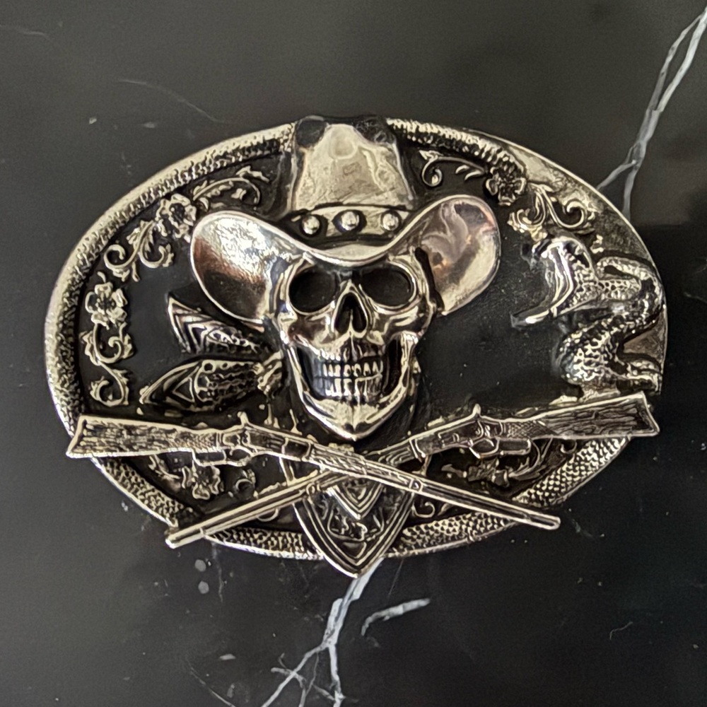 Polished Skull Cowboy Belt Buckle